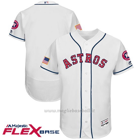 Maglia Baseball Uomo Houston Astros 2017 Estrellas y Rayas Bianco Flex Base